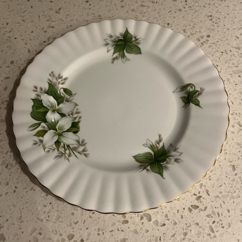 Royal Albert White Plate with Green Floral Motif and Gold Rim 8.5 inches